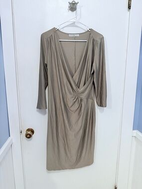 Signature Collection Draped Taupe Long-Sleeve Wrap Dress SZ M NWOT